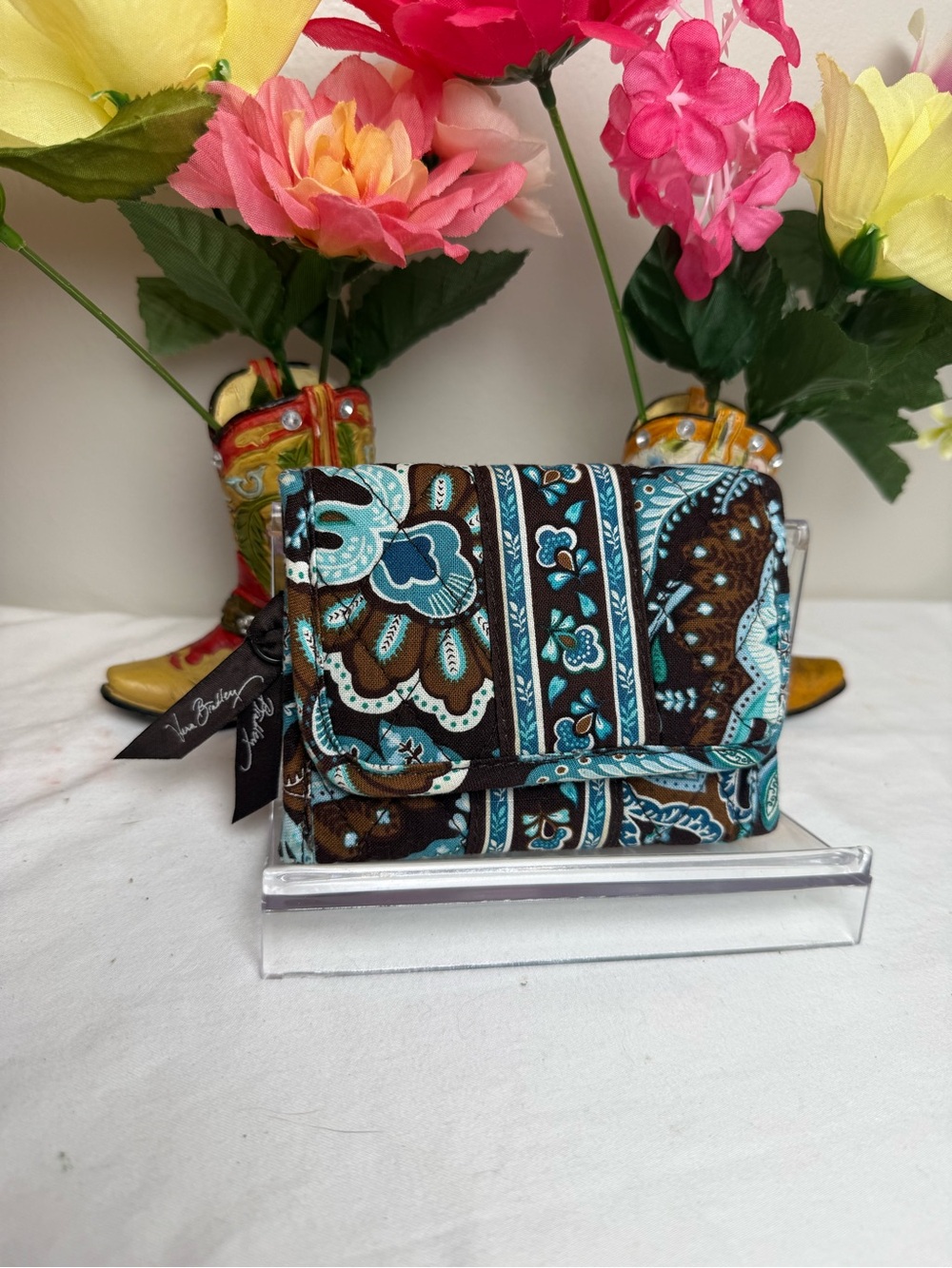 EUC Vera Bradley Java Blue Pocket Wallet • Retired Hard to Find • Card Case